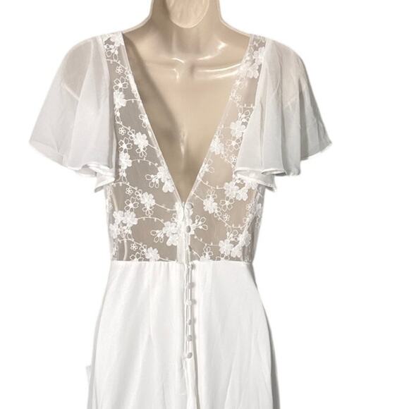 NWT Lulus Beautiful Perfection White Flutter Sleeve Embroidered Maxi Dress Sz S - Picture 12 of 13